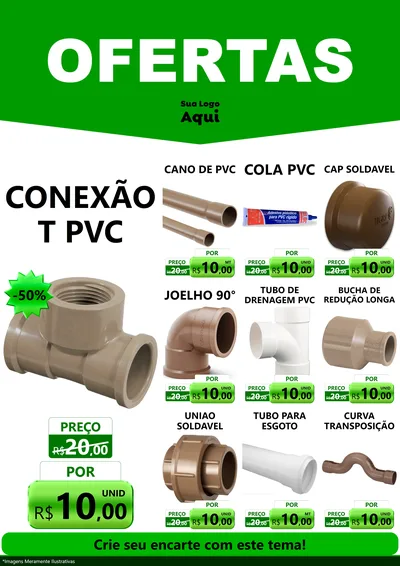 Modelo de Encarte para Encarte A4 Vertical com o tema Ofertas Verde Cartaz para Tubos e conexões