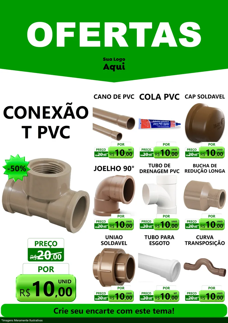 Modelo de Encarte para Encarte A4 Vertical com o tema Ofertas Verde Cartaz para Tubos e conexões