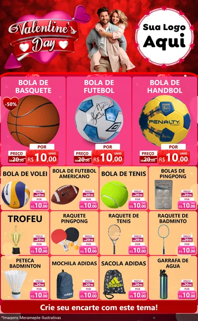 Modelo de Encarte para Encarte Grande com o tema Valentine's Day para Artigos Esportivos