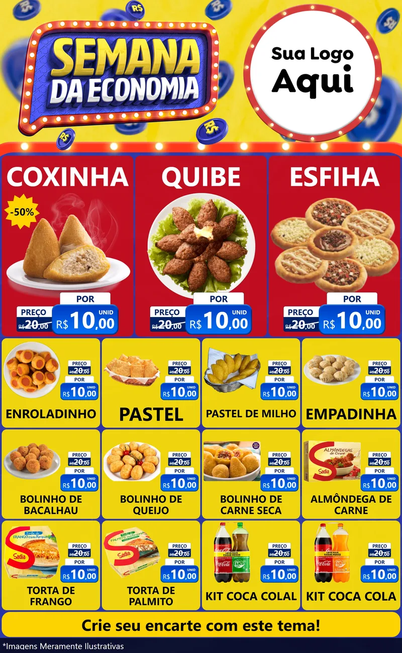 Modelo de Encarte para Encarte Grande com o tema Semana da Economia para Salgadaria