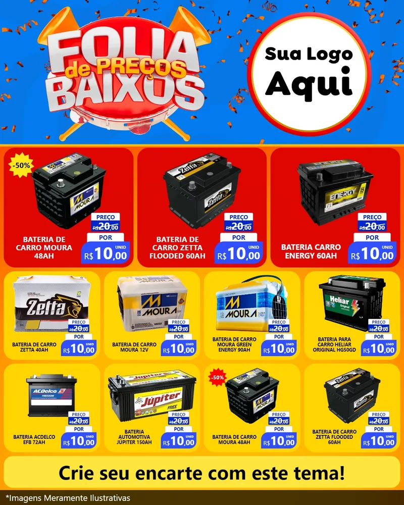 Modelo de Rede Social para Feed Instagram com o tema Folia de Preços Baixos para Baterias Elétricas