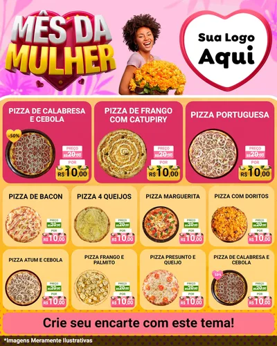 Modelo de Rede Social para Feed Instagram com o tema Mês da Mulher para Pizzaria