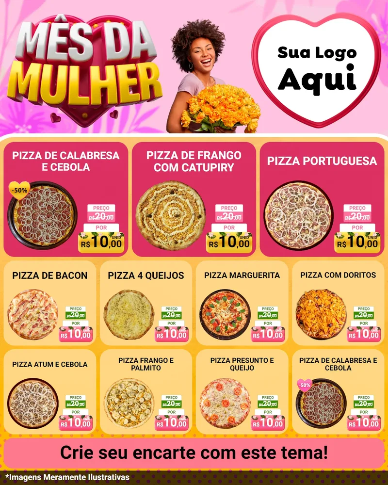 Modelo de Rede Social para Feed Instagram com o tema Mês da Mulher para Pizzaria