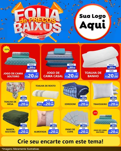 Modelo de Rede Social para Feed Instagram com o tema Folia de Preços Baixos para Cama, Mesa e Banho