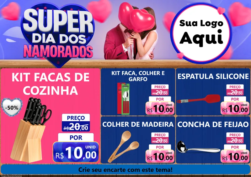 Modelo de Encarte para Encarte A4 Horizontal com o tema Super Dia dos Namorados para Utilidades Domésticas