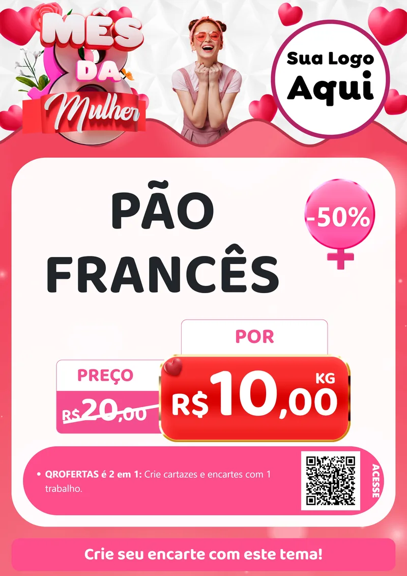Modelo de Cartaz para Cartaz A4 Vertical com o tema Mês da Mulher para Padaria