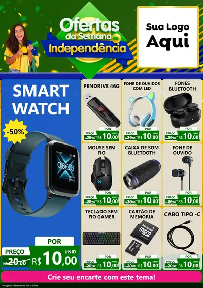 Modelo de Encarte para Encarte A4 Vertical com o tema Ofertas da Semana da Independência para Informática