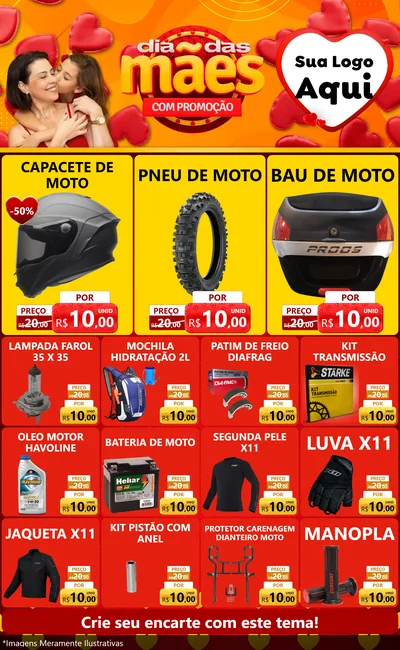 Modelo de Encarte para Encarte Grande com o tema Dia das Mães com Promoção para Moto peças