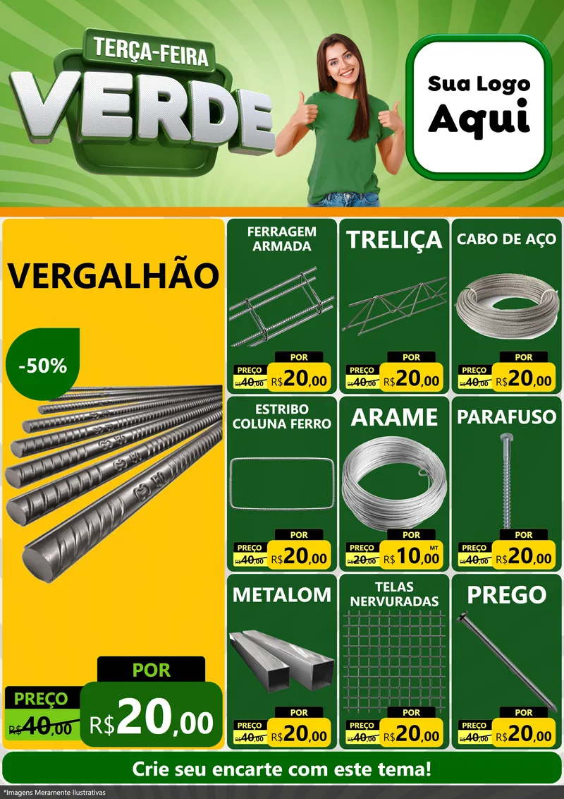 Modelo de Encarte para Encarte A4 Vertical com o tema Terça - Feira Verde para Ferragens