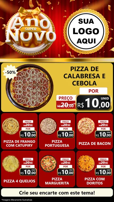 Modelo de Rede Social para Stories com o tema Super Ano Novo para Pizzaria