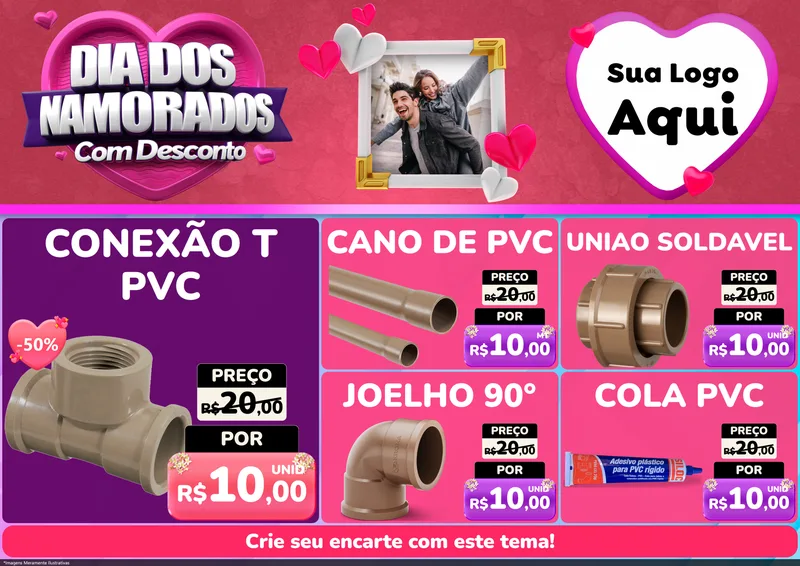 Modelo de Encarte para Encarte A4 Horizontal com o tema Dia Dos Namorados Com Desconto para Tubos e conexões