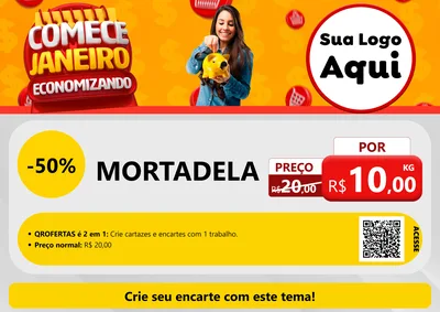 Modelo de Cartaz para Cartaz A4 Horizontal com o tema Comece Janeiro Economizando para Frios e Laticínios