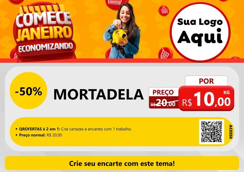 Modelo de Cartaz para Cartaz A4 Horizontal com o tema Comece Janeiro Economizando para Frios e Laticínios