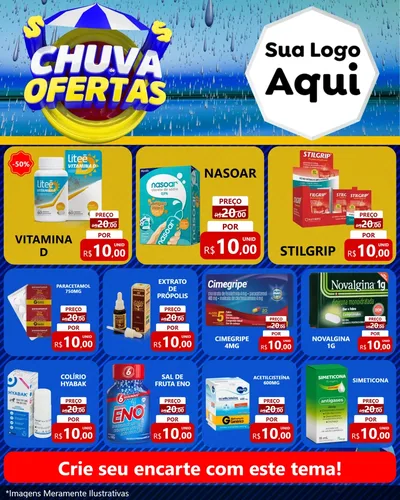 Modelo de Rede Social para Feed Instagram com o tema Chuva de Ofertas para Farmácia
