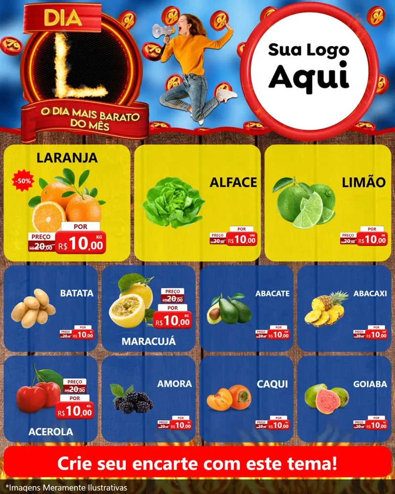 Modelo de Rede Social para Feed Instagram com o tema Dia L - O Dia Mais Barato Do Mês para Hortifrúti