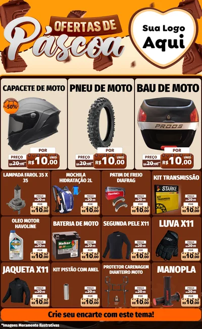 Modelo de Encarte para Encarte Grande com o tema Ofertas de Páscoa para Moto peças