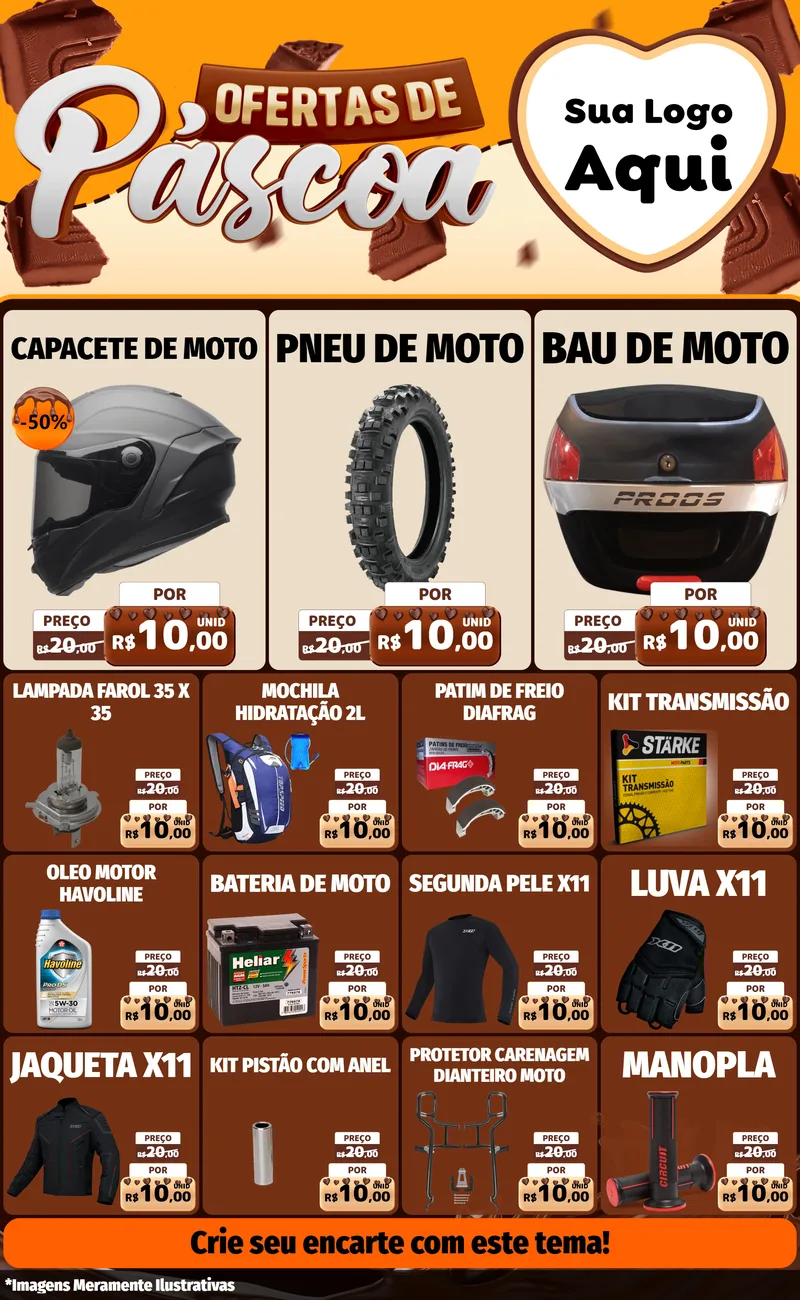 Modelo de Encarte para Encarte Grande com o tema Ofertas de Páscoa para Moto peças