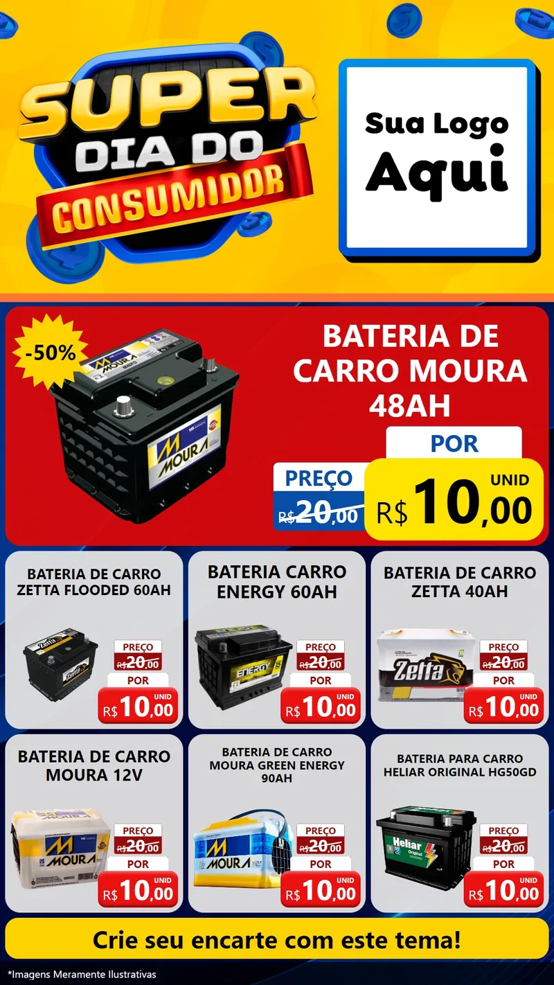 Modelo de Rede Social para Stories com o tema Super Dia do Consumidor para Baterias Elétricas
