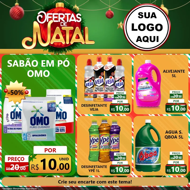 Modelo de Rede Social para Feed Facebook com o tema Ofertas de Natal para Produtos de Limpeza