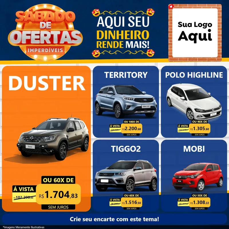 Modelo de Rede Social para Feed Facebook com o tema Sábado de Ofertas Imperdíveis para Concessionaria de Carros