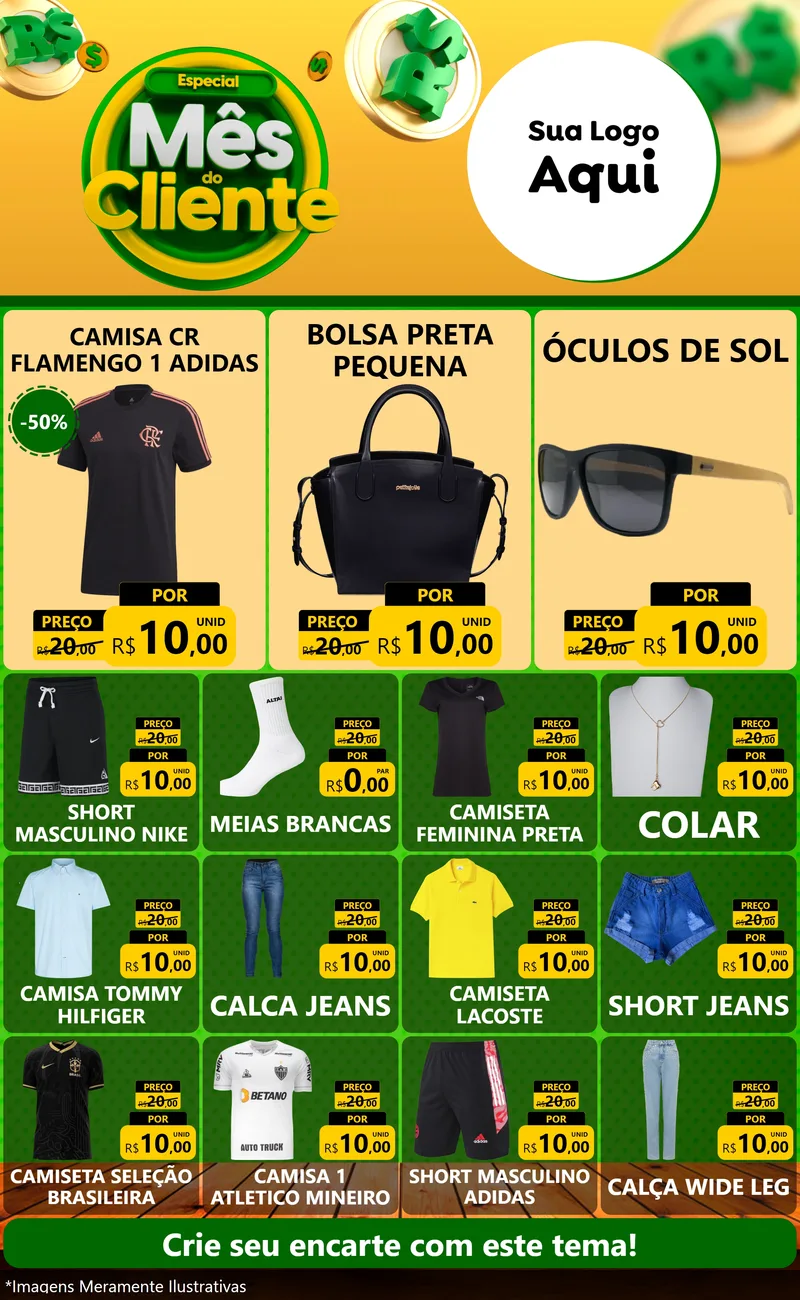 Modelo de Encarte para Encarte Grande com o tema Especial Mês do Cliente para Roupas e acessórios