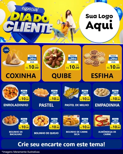 Modelo de Rede Social para Feed Instagram com o tema Especial Dia do Cliente para Salgadaria