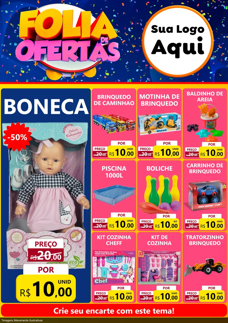 Modelo de Encarte para Encarte A4 Vertical com o tema Folia de Ofertas para Brinquedos