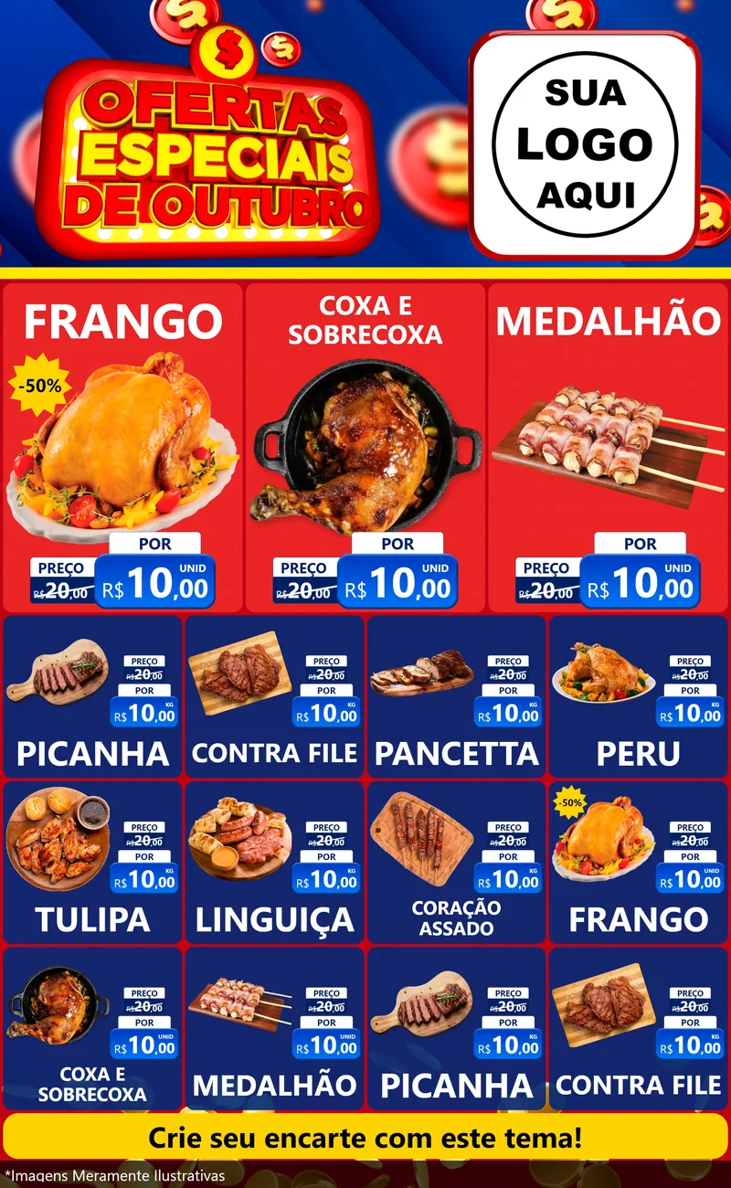 Modelo de Encarte para Encarte Grande com o tema Ofertas Especiais de Outubro para Assados