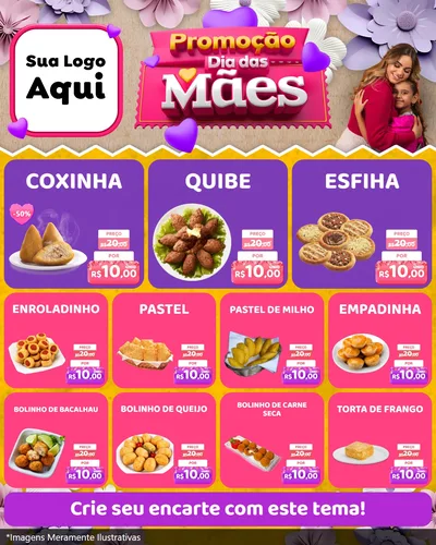 Modelo de Rede Social para Feed Instagram com o tema Promoção Dia das Mães para Salgadaria