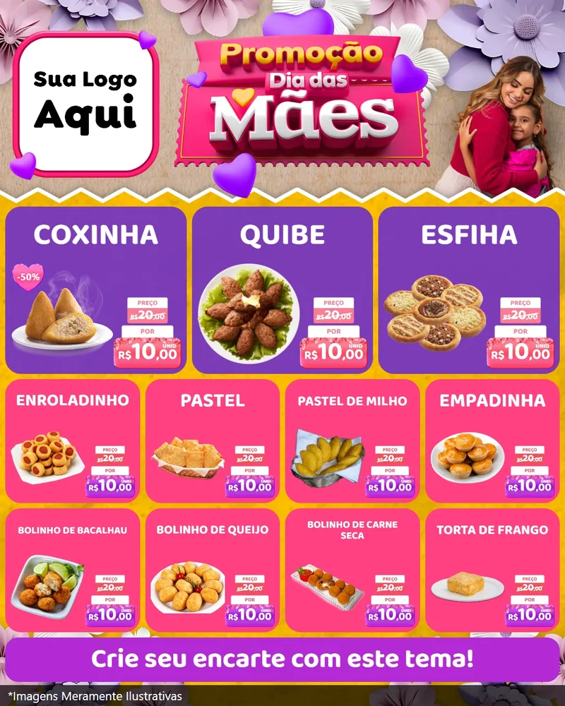 Modelo de Rede Social para Feed Instagram com o tema Promoção Dia das Mães para Salgadaria