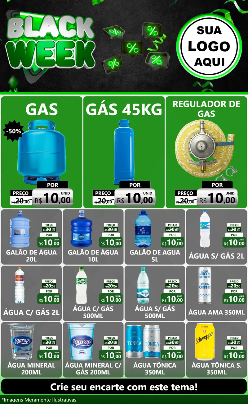Modelo de Encarte para Encarte Grande com o tema Black Week para Água e gás