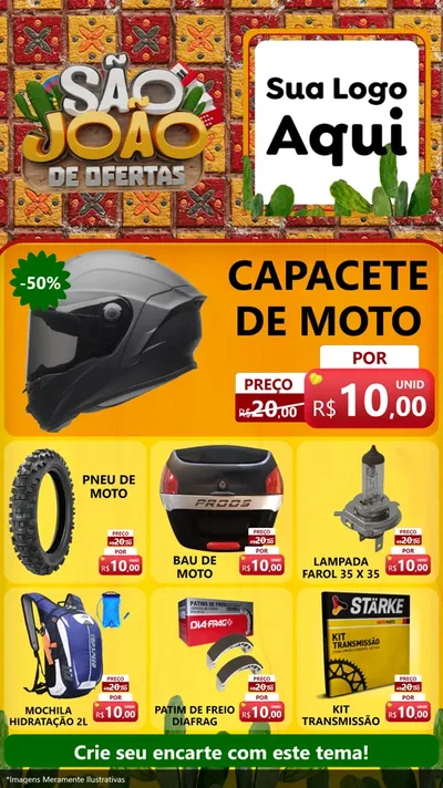 Modelo de Rede Social para Stories com o tema São João de Muitas Ofertas - Junina para Moto peças