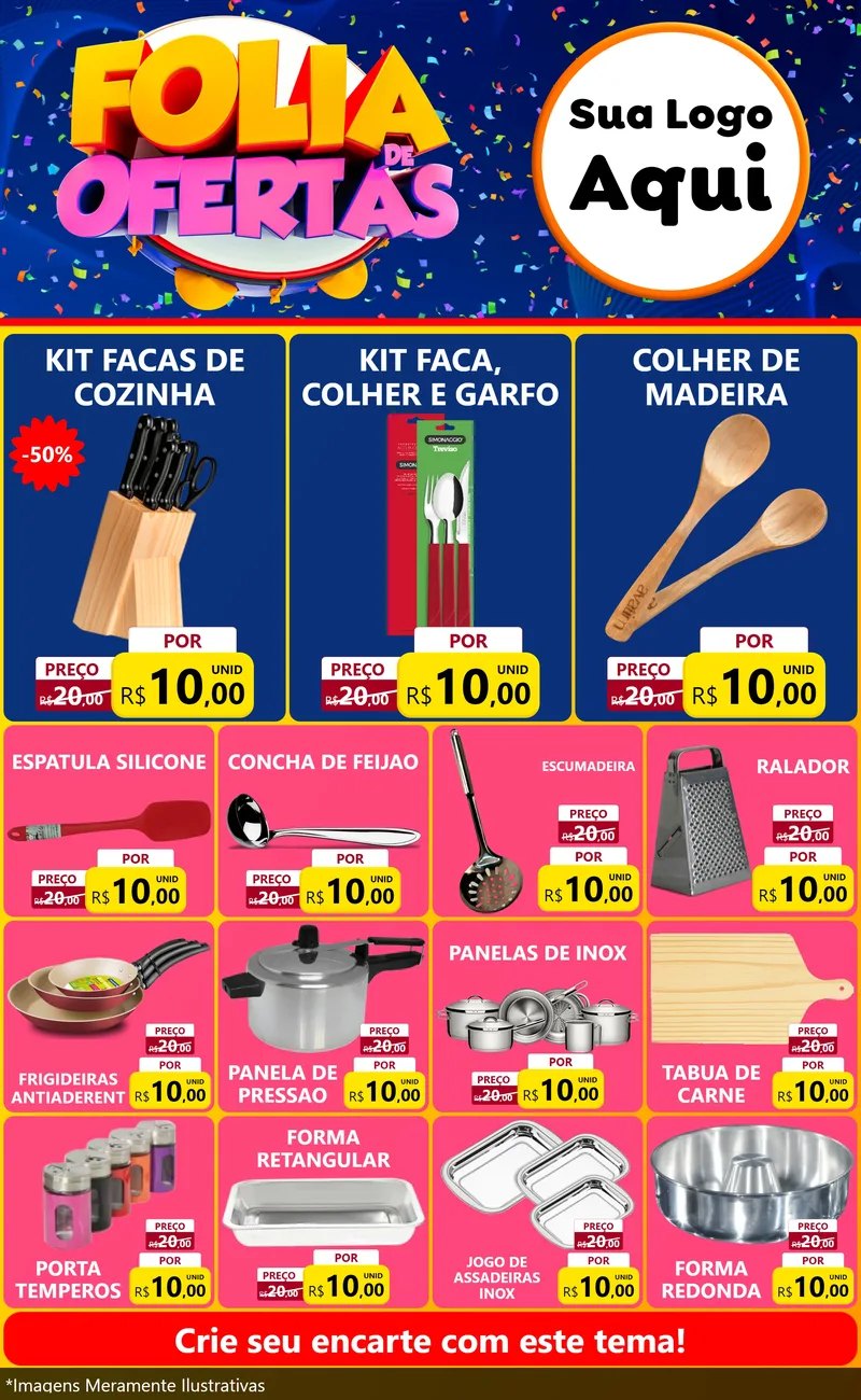 Modelo de Encarte para Encarte Grande com o tema Folia de Ofertas para Utilidades Domésticas