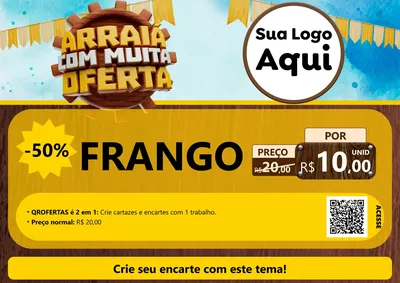 Modelo de Cartaz para Cartaz A4 Horizontal com o tema Ofertas de São João - Junina para Assados