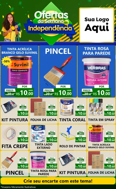 Modelo de Encarte para Encarte Grande com o tema Ofertas da Semana da Independência para Tintas e Ferramentas