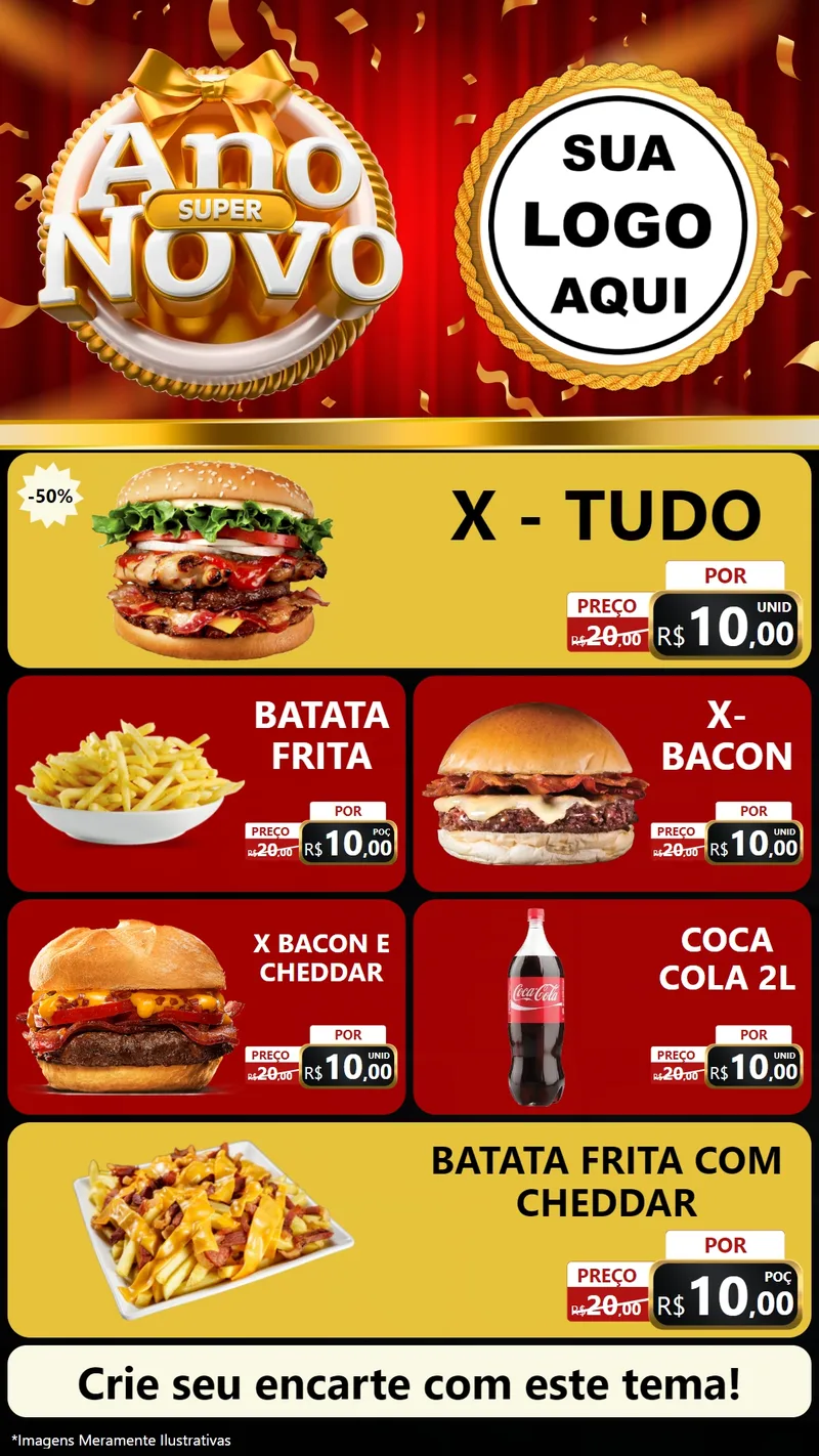 Modelo de TV para TV Vertical com o tema Super Ano Novo para Hamburgueria