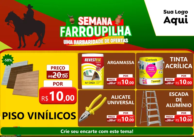 Modelo de Encarte para Encarte A4 Horizontal com o tema Semana Farroupilha - Uma Barbaridade de Ofertas para Material para Construção