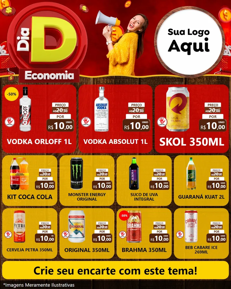 Modelo de Rede Social para Feed Instagram com o tema Dia D Economia para Distribuidora de bebidas