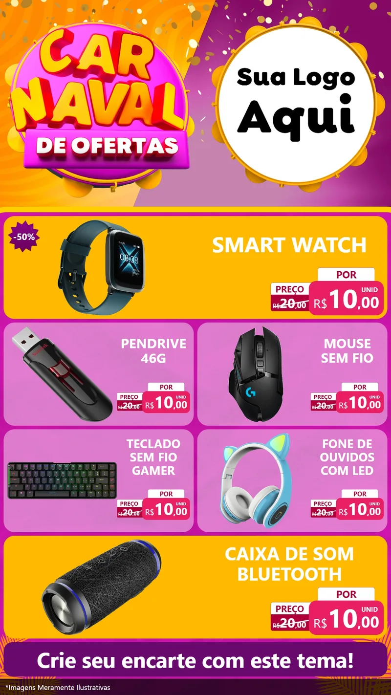 Modelo de TV para TV Vertical com o tema Carnaval de Ofertas para Informática