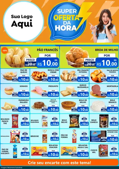 Modelo de Encarte para Encarte A4 Vertical com o tema Super Oferta da Hora para Padaria