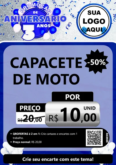 Modelo de Cartaz para Cartaz A4 Vertical com o tema Promoção de Aniversário - 3 Anos para Moto peças