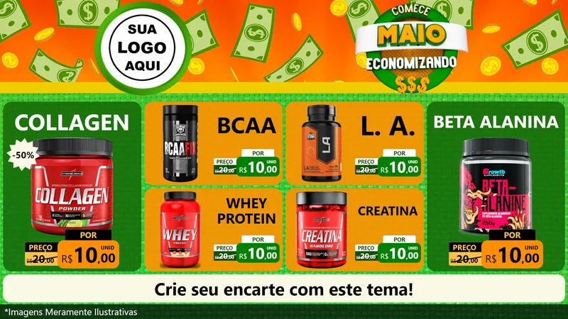 Modelo de TV para TV Horizontal com o tema Comece Maio Economizando para Suplementos alimentares