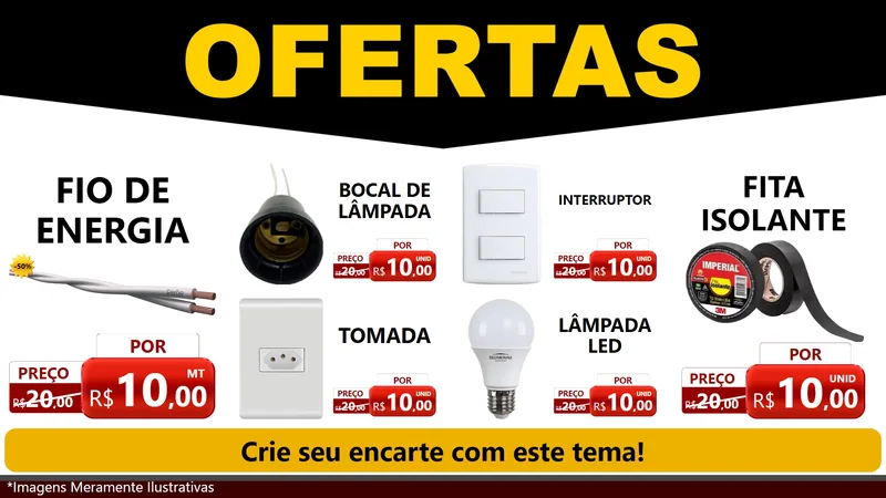 Modelo de TV para TV Horizontal com o tema Ofertas Preto e Vermelho Cartaz para Materiais Elétricos
