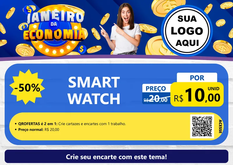 Modelo de Cartaz para Cartaz A4 Horizontal com o tema Janeiro da Economia para Informática