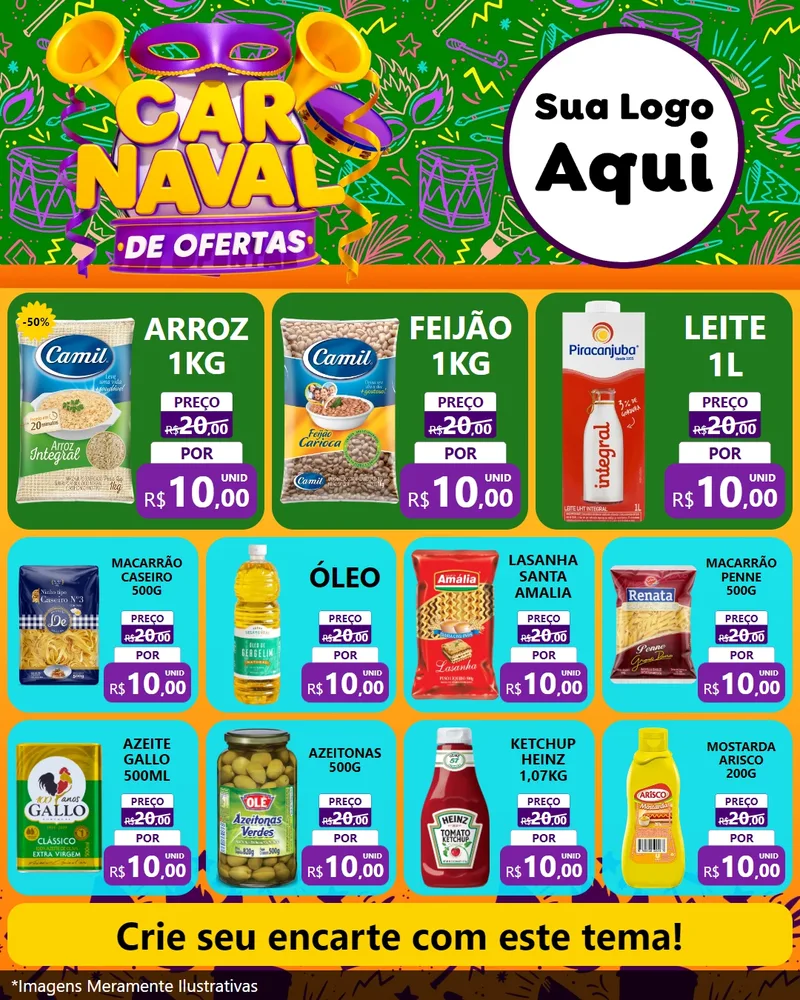 Modelo de Rede Social para Feed Instagram com o tema Carnaval de Ofertas para Supermercado