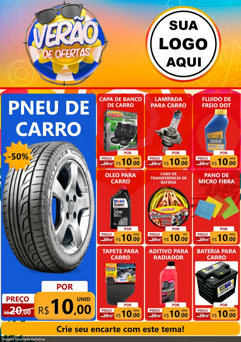 Modelo de Encarte para Encarte A4 Vertical com o tema Verão de Ofertas para Auto peças