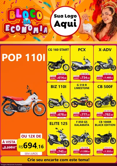 Modelo de Encarte para Encarte A4 Vertical com o tema Bloco da Economia para Concessionaria de Motos