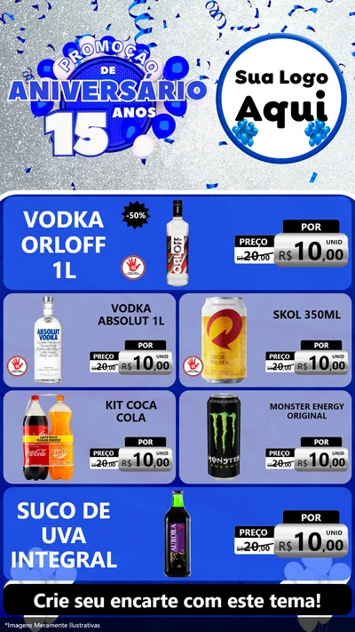 Modelo de TV para TV Vertical com o tema Promoção de Aniversário - 15 Anos para Distribuidora de bebidas