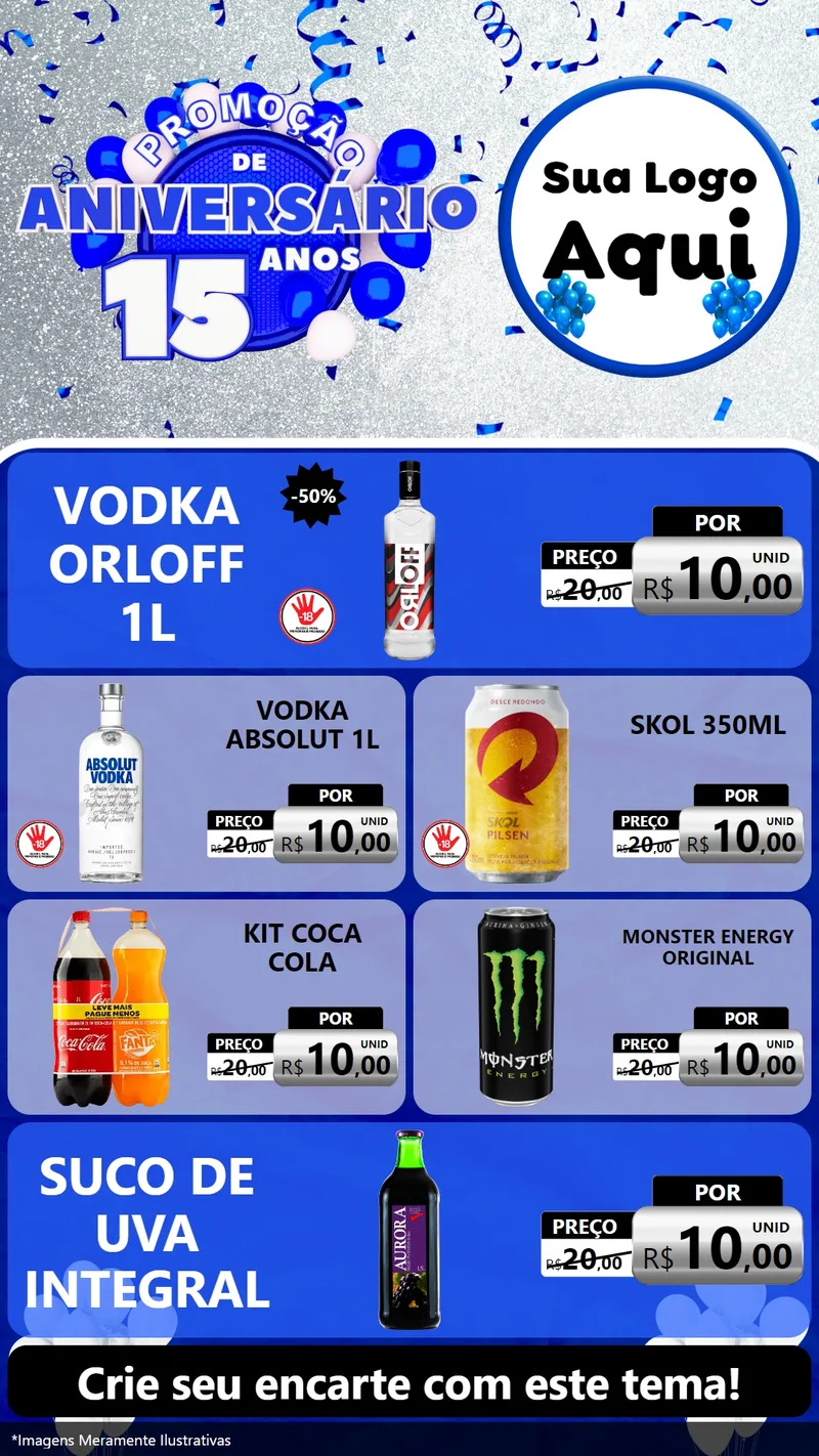Modelo de TV para TV Vertical com o tema Promoção de Aniversário - 15 Anos para Distribuidora de bebidas