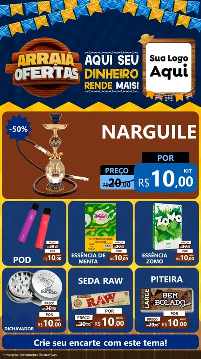 Modelo de Rede Social para Stories com o tema Arraiá de Ofertas - Junina para Tabacaria